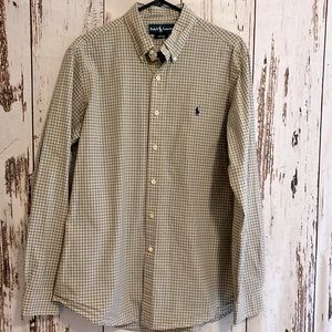 Men’s Ralph Lauren Button Down Dress Shirt. Yellow & Blue Plaid. Size Large.